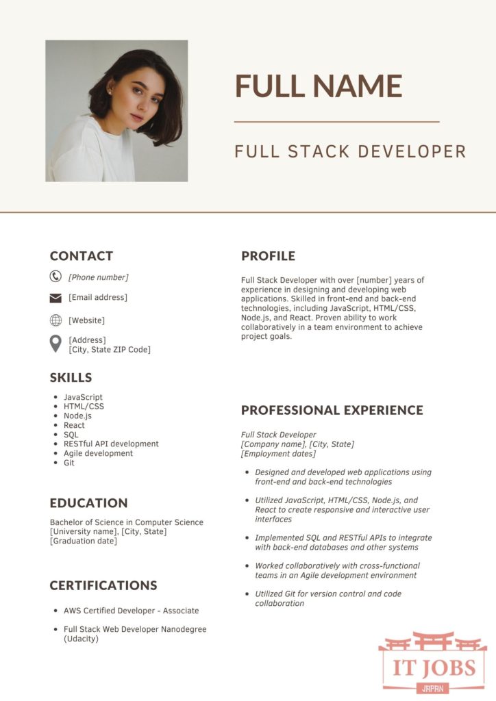 Example of full stack developer resume