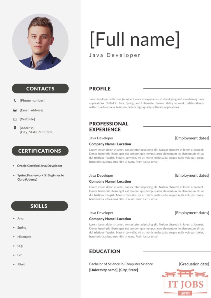 Example of java developer resume